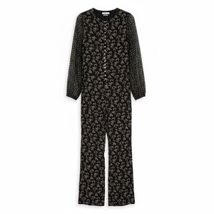 Isabel Marant Étoile Pacey Black Multi Floral Sheer Chiffon Jumpsuit Size 38